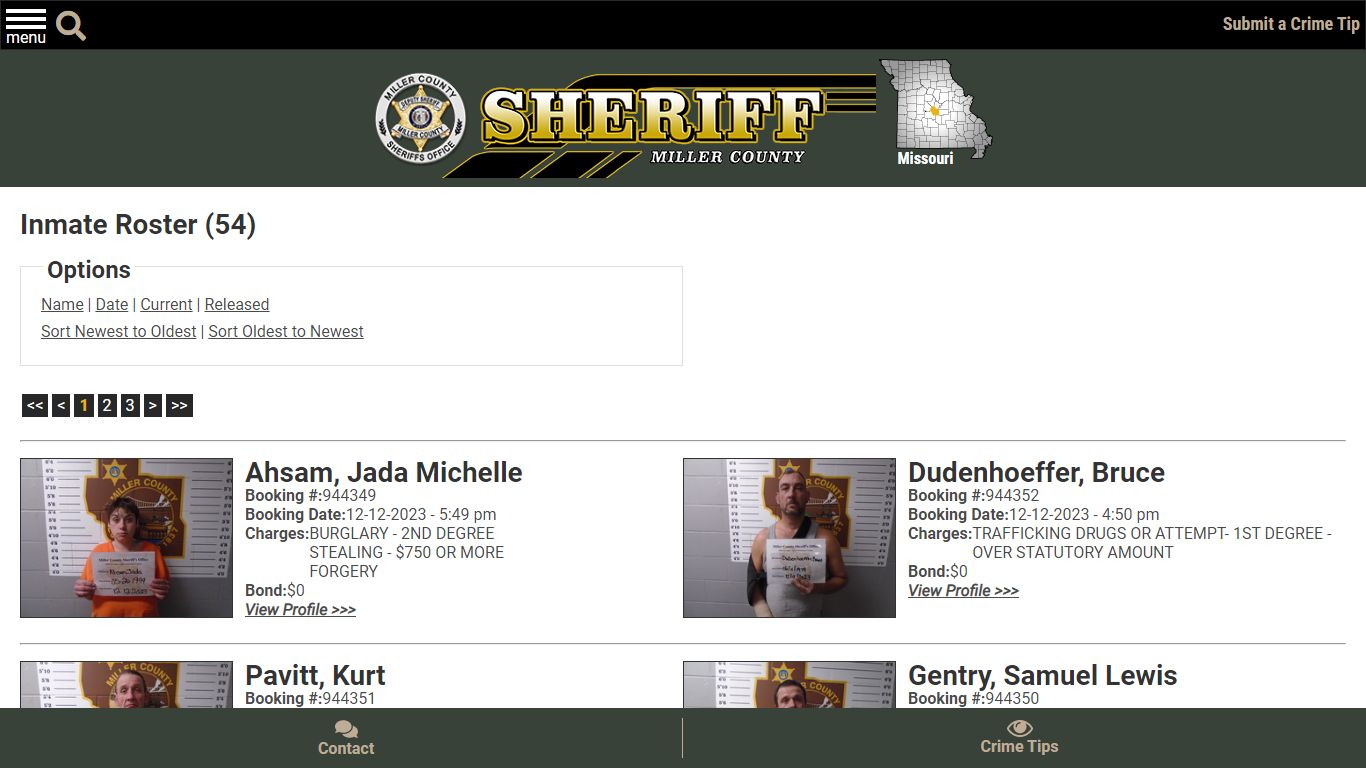 Current Inmates Booking Date Descending - Miller County Sheriff